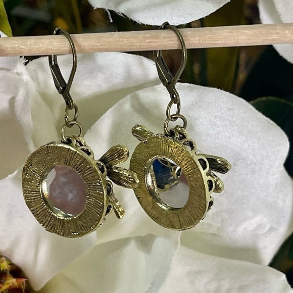 Blue Glass Vintage Boho Dragonfly Drop Earrings New - Picture 3 of 6